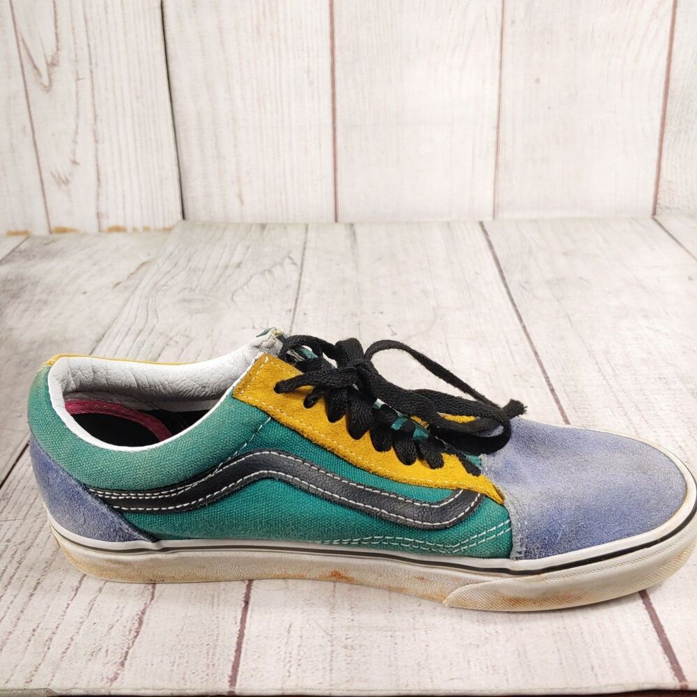 Vans Men 7 Women 8.5 - Classic Old Skool Shoes - Mix n Match Yellow Green Suede - Picture 11 of 14